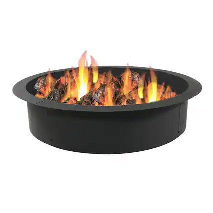 Front. Sunnydaze - 30 in Heavy-Duty Steel Above/In-Ground Fire Pit Ring Insert - Black.