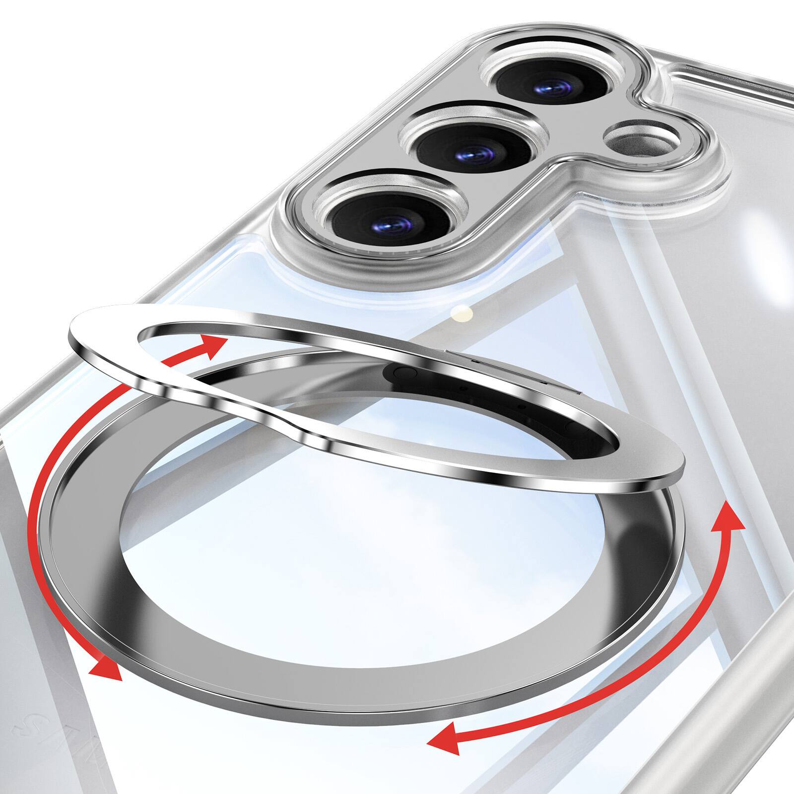 Alt View 3. Dteck - Magnetic Clear Case For Samsung Galaxy S26, Shockproof Anti-Scratch 360° Ring Holder Stand PC+TPU Protection Cover - White.