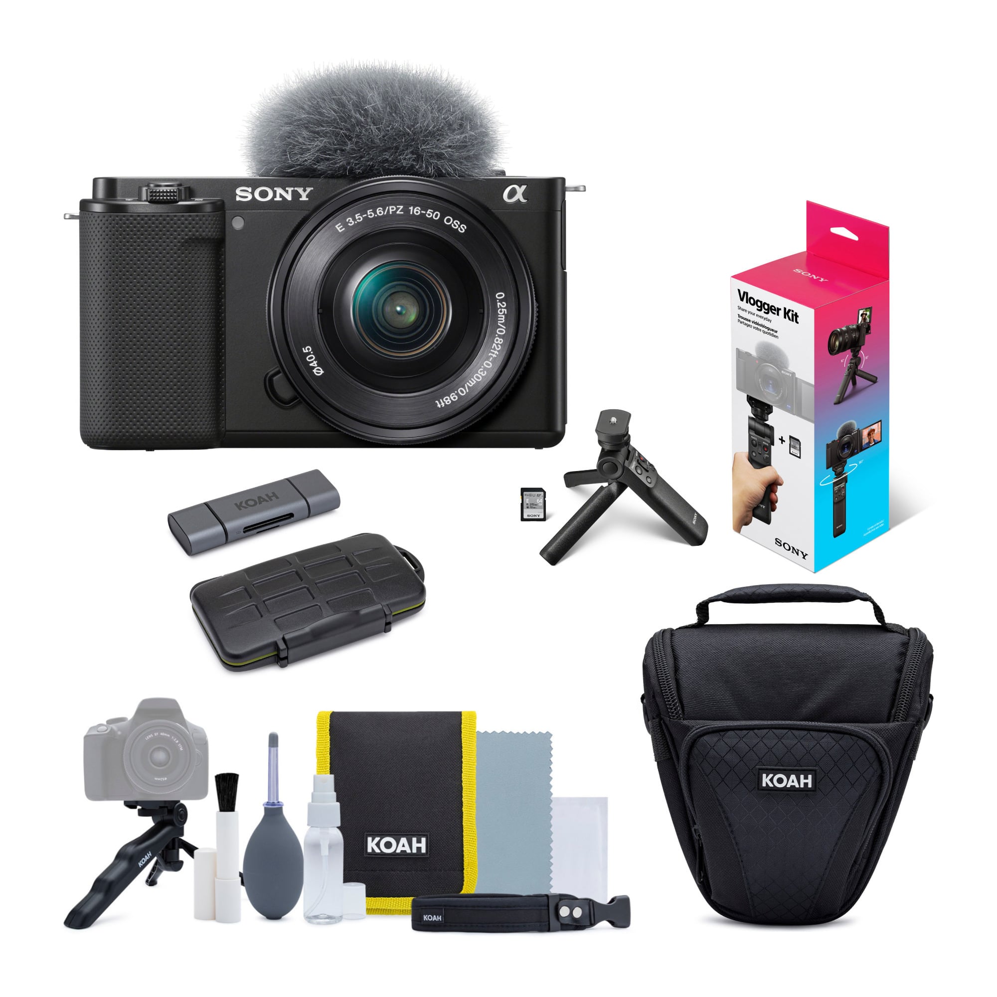 Sony - Alpha ZV E10 APS C Vlog Camera and Vlogger Accessory Kit Bundle - Black