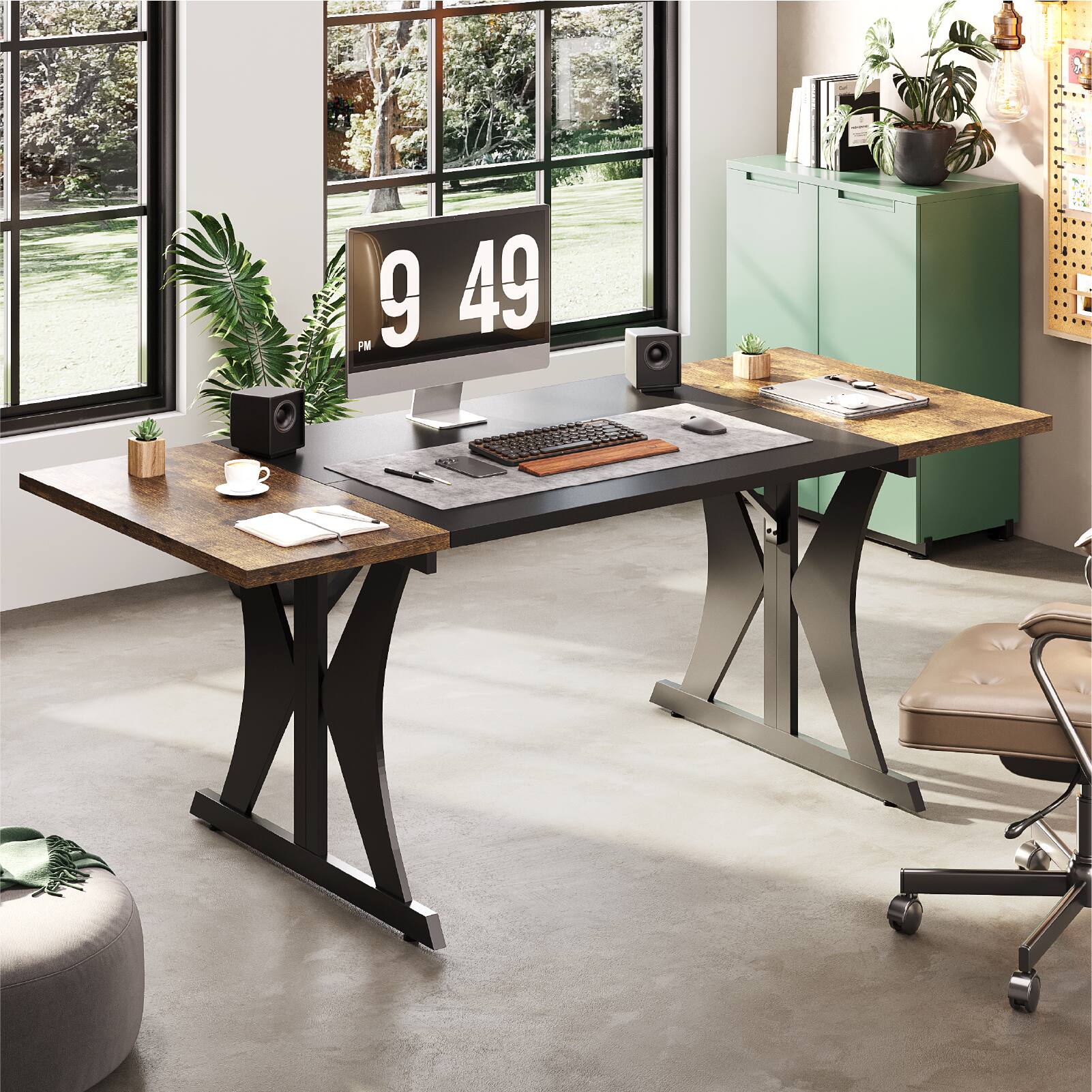 Left. Bestier - 70" Farmhouse Dining Table, Fits 6-8, Multi-Color for Retro/Modern, Kitchen, Party Desk - Brown.