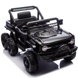BreeBe - 12V Kids Ride On 6-Wheel Electric Truck w/ Parent Control, Suspension, 4 Motors, LED Lights, Music, USB, Ages 3-5 - Black