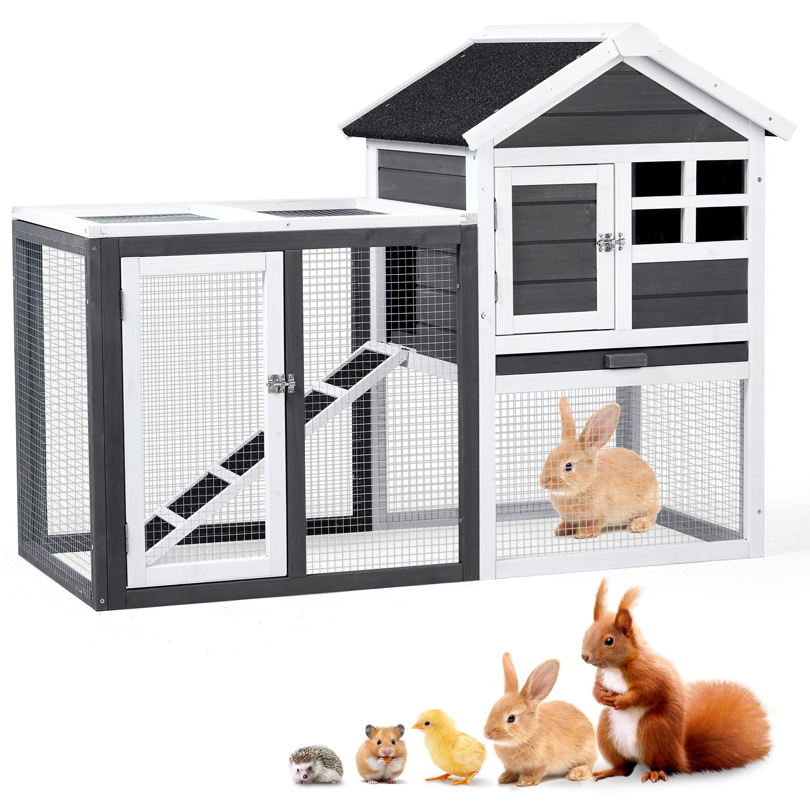 Alt View 1. Winado - Wooden Chicken Coop Hen House 46in, Poultry Hutch, Pet Cage with Nesting Box for Backyard Run Cage, Outdoor Garden - Gray.