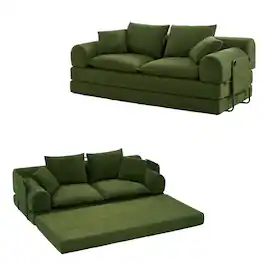 Dyonery - 79" Boneless Loveseat Sofa Bed ,Corduroy Convertible Futon Couch, Foldable Floor Sleeper with Foam & Pillow - Green