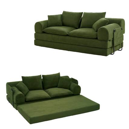 Front. Dyonery - Dyonery 79" Boneless Loveseat Sofa Bed ,Corduroy Convertible Futon Couch, Foldable Floor Sleeper with Foam & Pillow - Green.