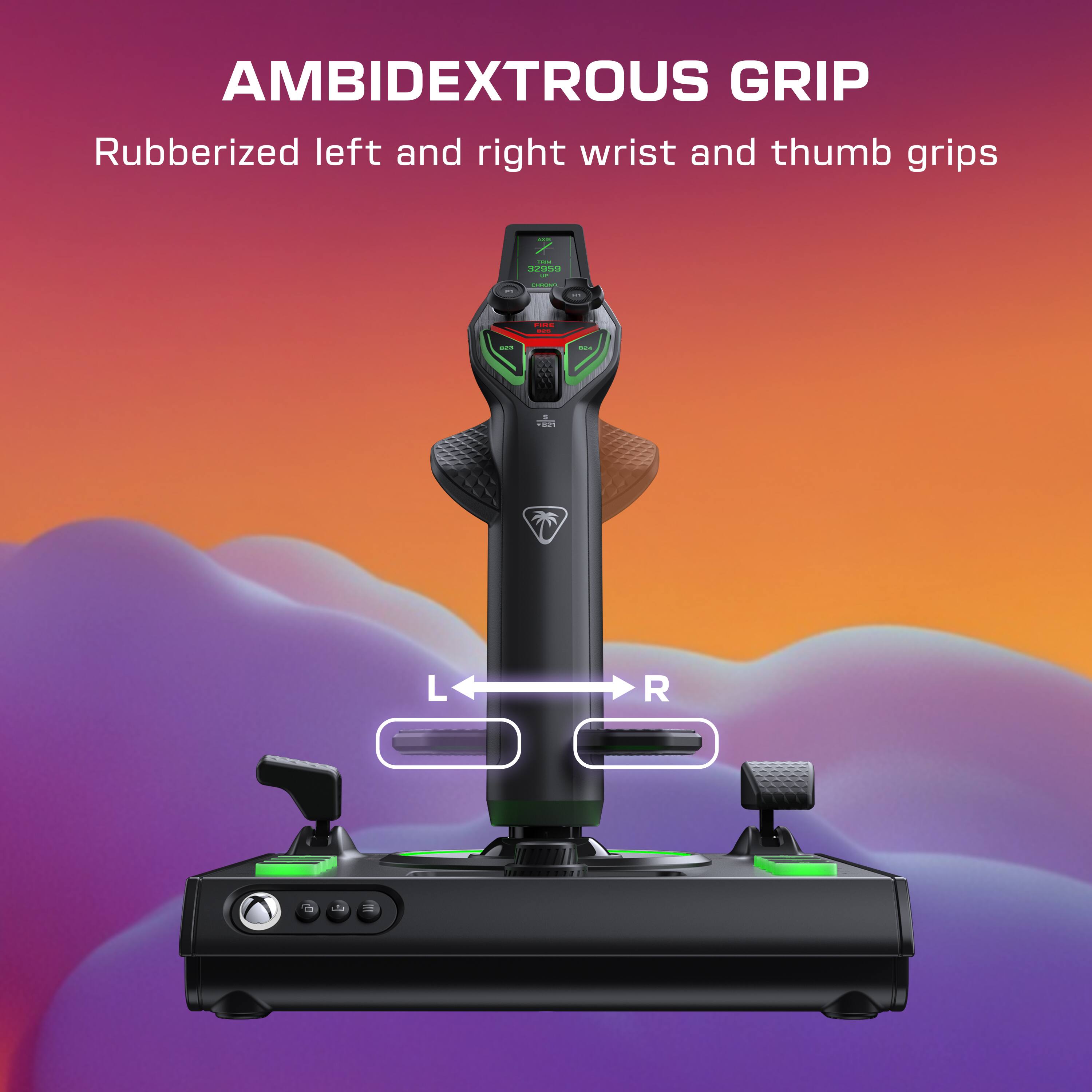 AMBIDEXTROUS GRIP  
Rubberized left and right wrist and thumb grips