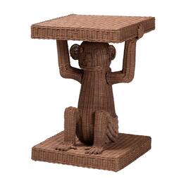 bali & pari - Miyoco Monkey End Table - Handwoven Rattan Sculptural Accent Side Table with Platform Base - Light Brown