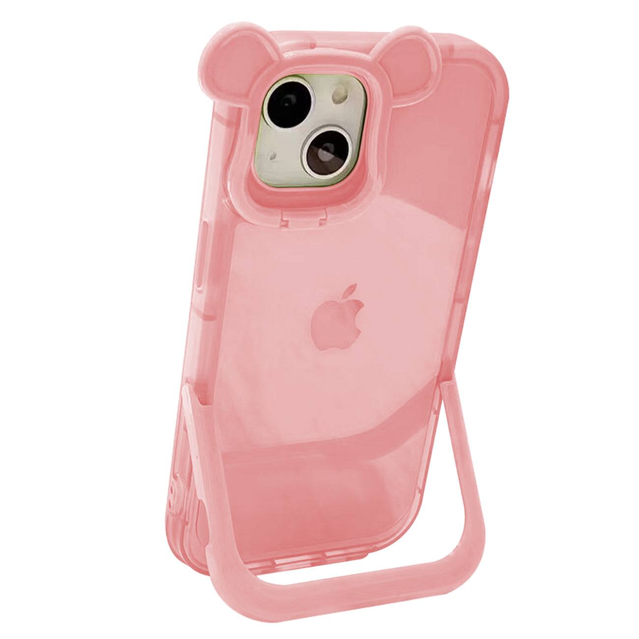 Front. Reiko - Fashion Design Fully Cover Frame Lens Protector Bracket Shockproof Phone Case For Iphone 14 Pro - Pink.