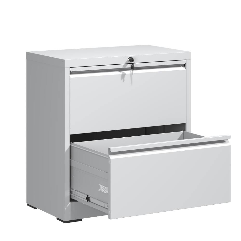 Left. Loheer - Loheer 2 Drawer Lateral File Cabinet with Lock White Metal Filing Cabinet for Home Office Steel Wide Horizontal Storage.