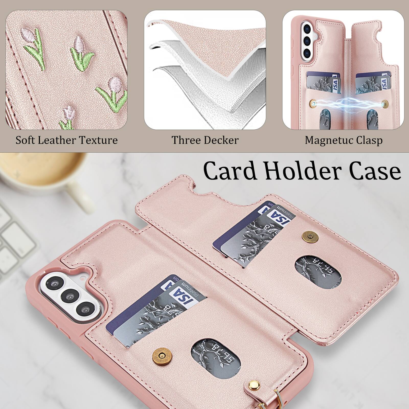 ISA SA Soft Leather Texture Three Decker Magnetic Clasp Card Holder Case UD r wmed D ISA Ln Platinum ISA 85 8295