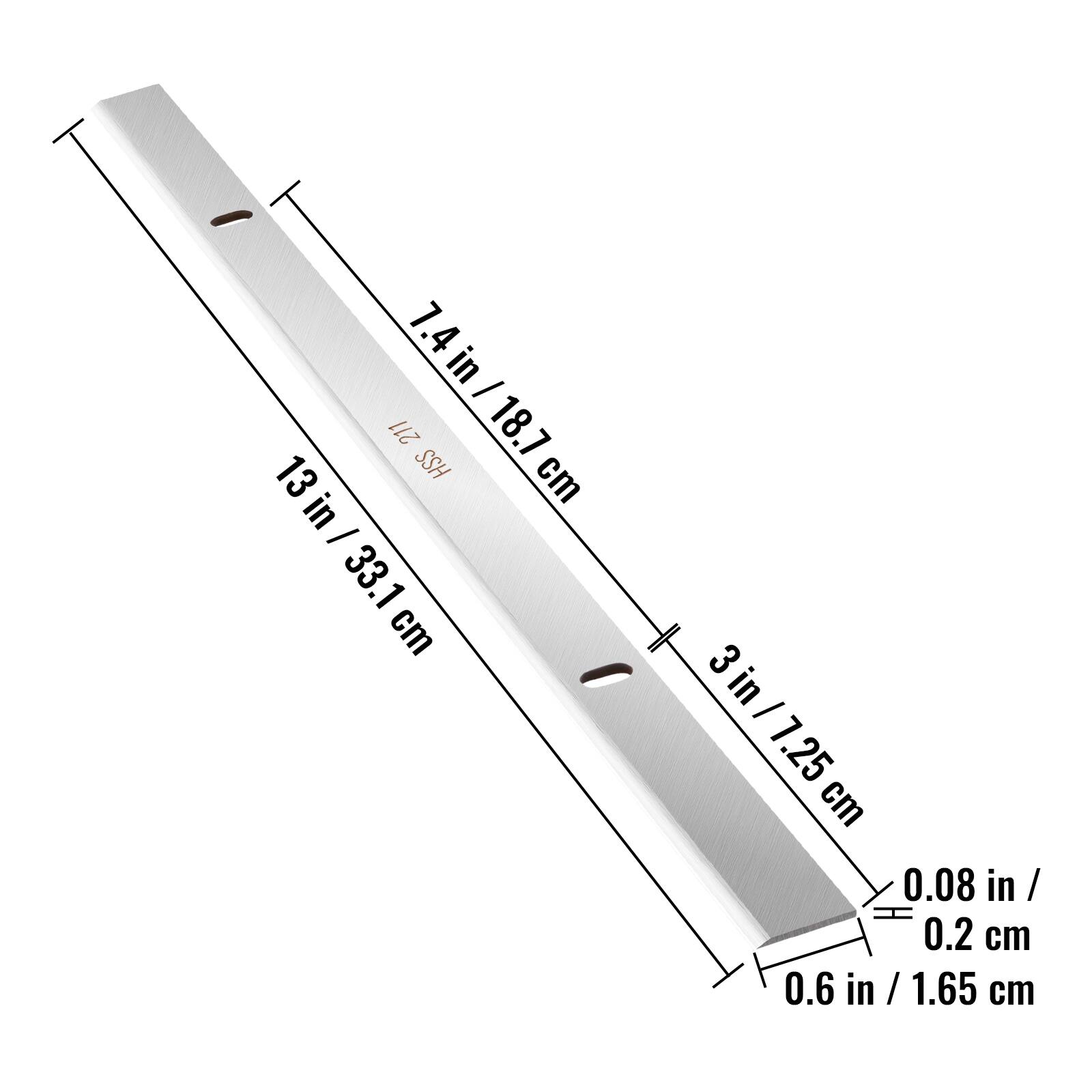 7.4 in / 18.7 cm  
13 in / 33.1 cm  
3 in / 7.25 cm  
0.08 in / 0.2 cm  
0.6 in / 1.65 cm