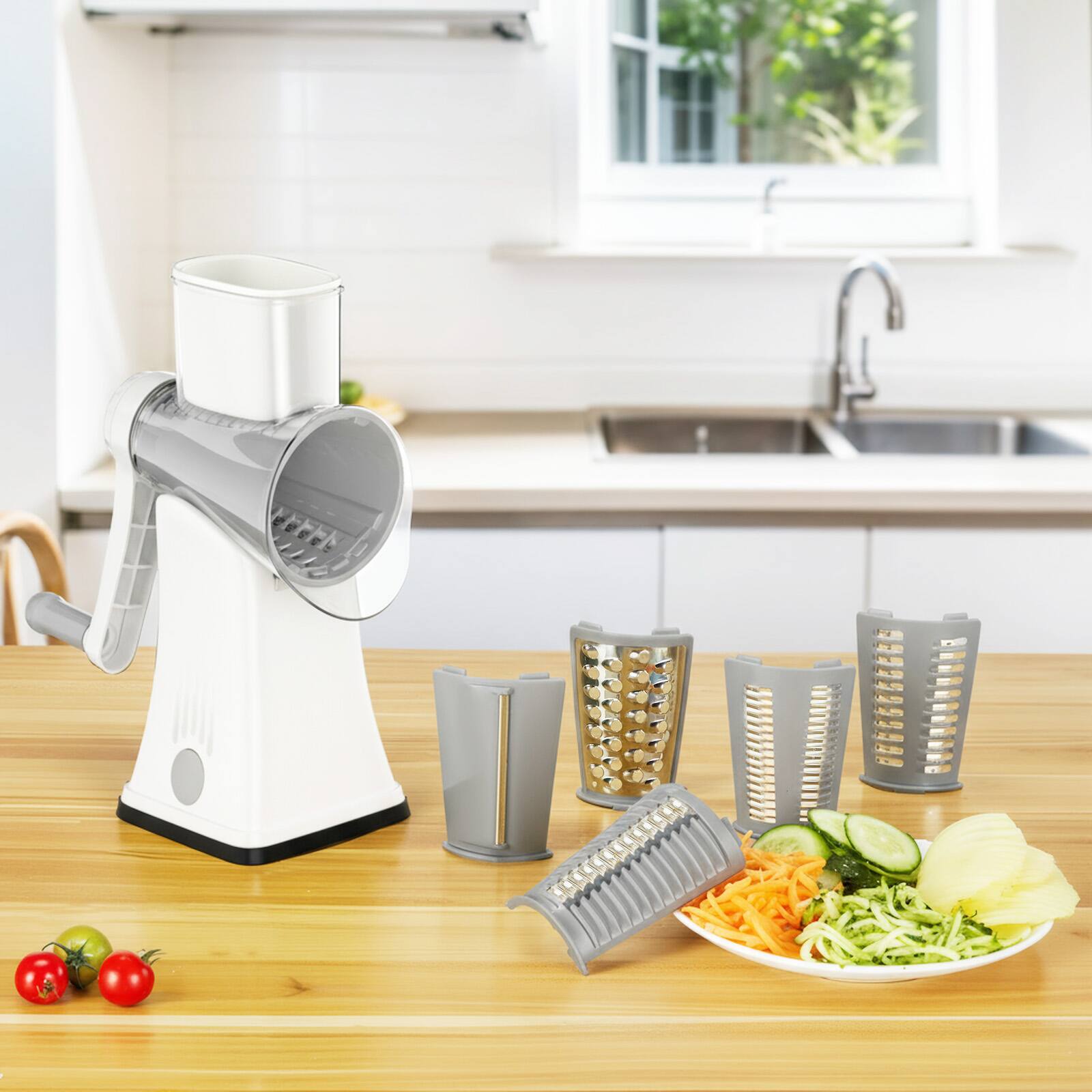 Alt View 9. Fitnate - 5 in 1 Multi-functional Cheese Grater, Stainless Steel Blade Set for Slicing, Shredding, Grinding - White.