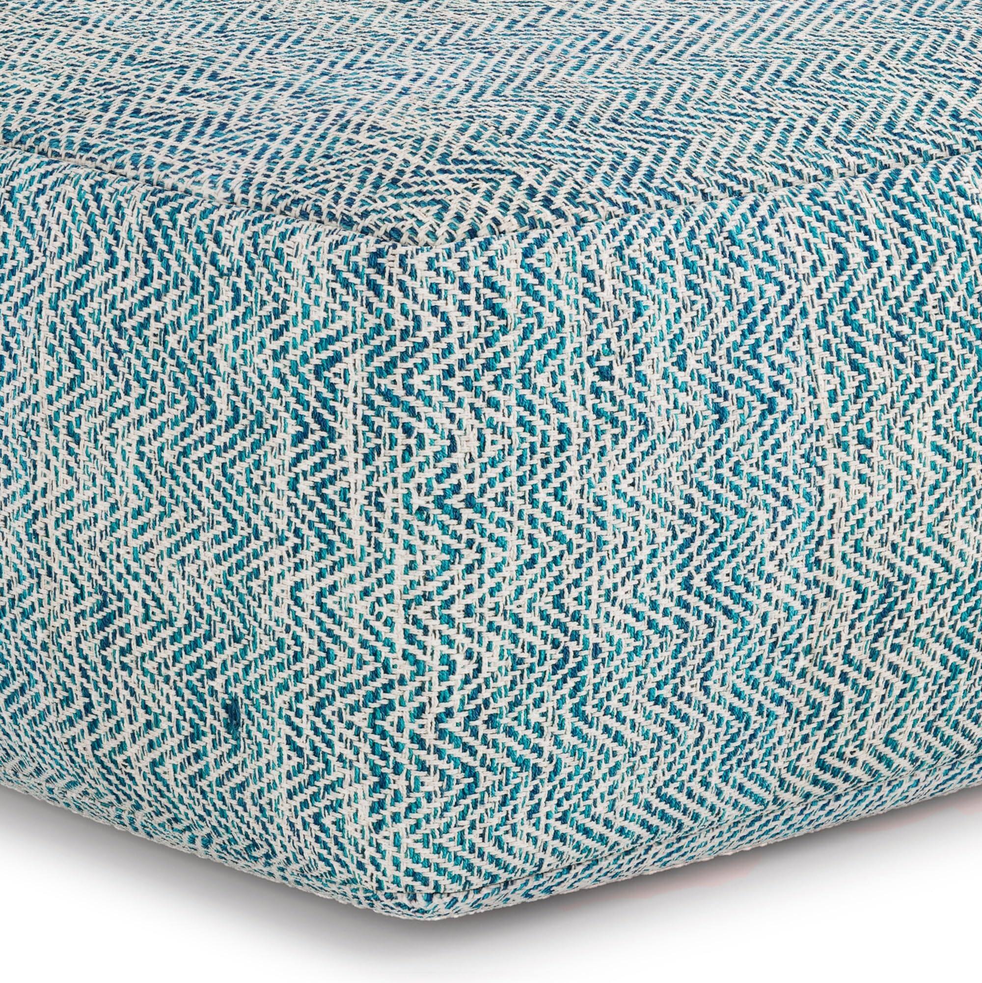 Alt View 3. JETRANSPORT - Nate 20-inch Wide Square Pouf Patterned Teal Melange Handwoven Boho-style Cotton Ottoman Footrest Extra - Patterned Maroon Melange Cotton Pouf.
