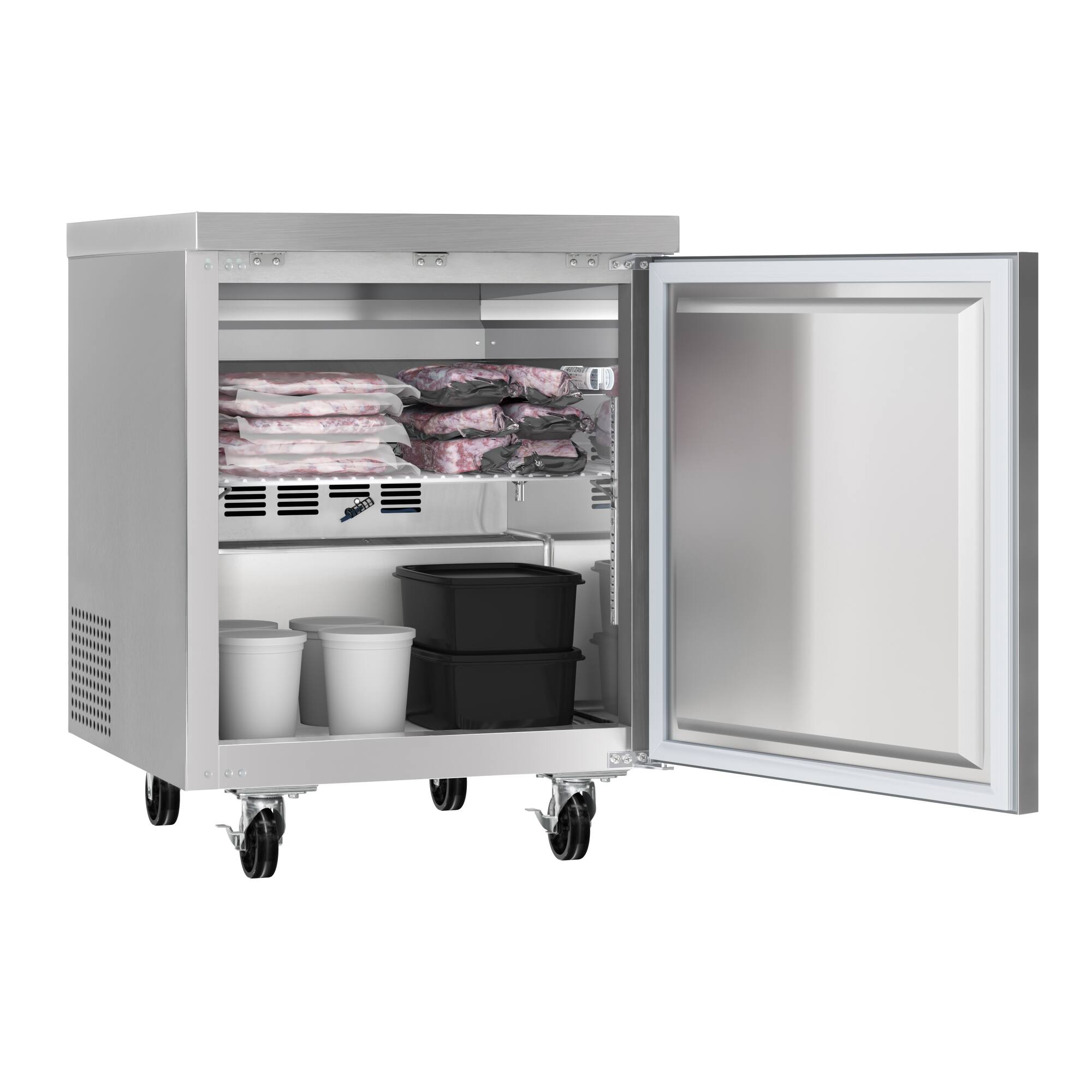Angle. Koolmore - 27 in. One-Door Commercial Undercounter Freezer in Stainless Steel with Casters, ETL Listed (KM-UCF-1DSS) - Stainless-Steel.