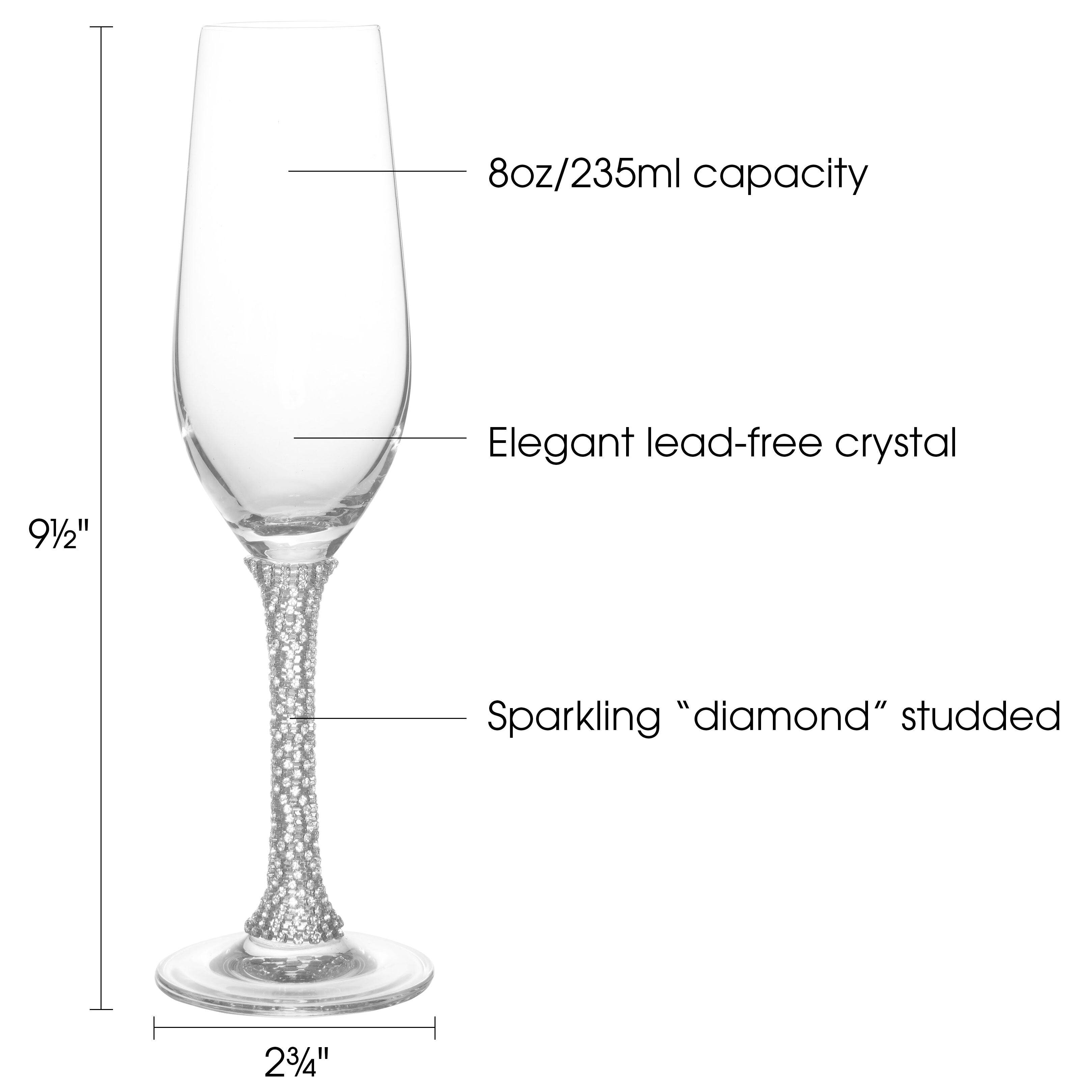 8oz/235ml capacity  
Elegant lead-free crystal  
9 1/2"  
Sparkling "diamond" studded  
2 3/4"