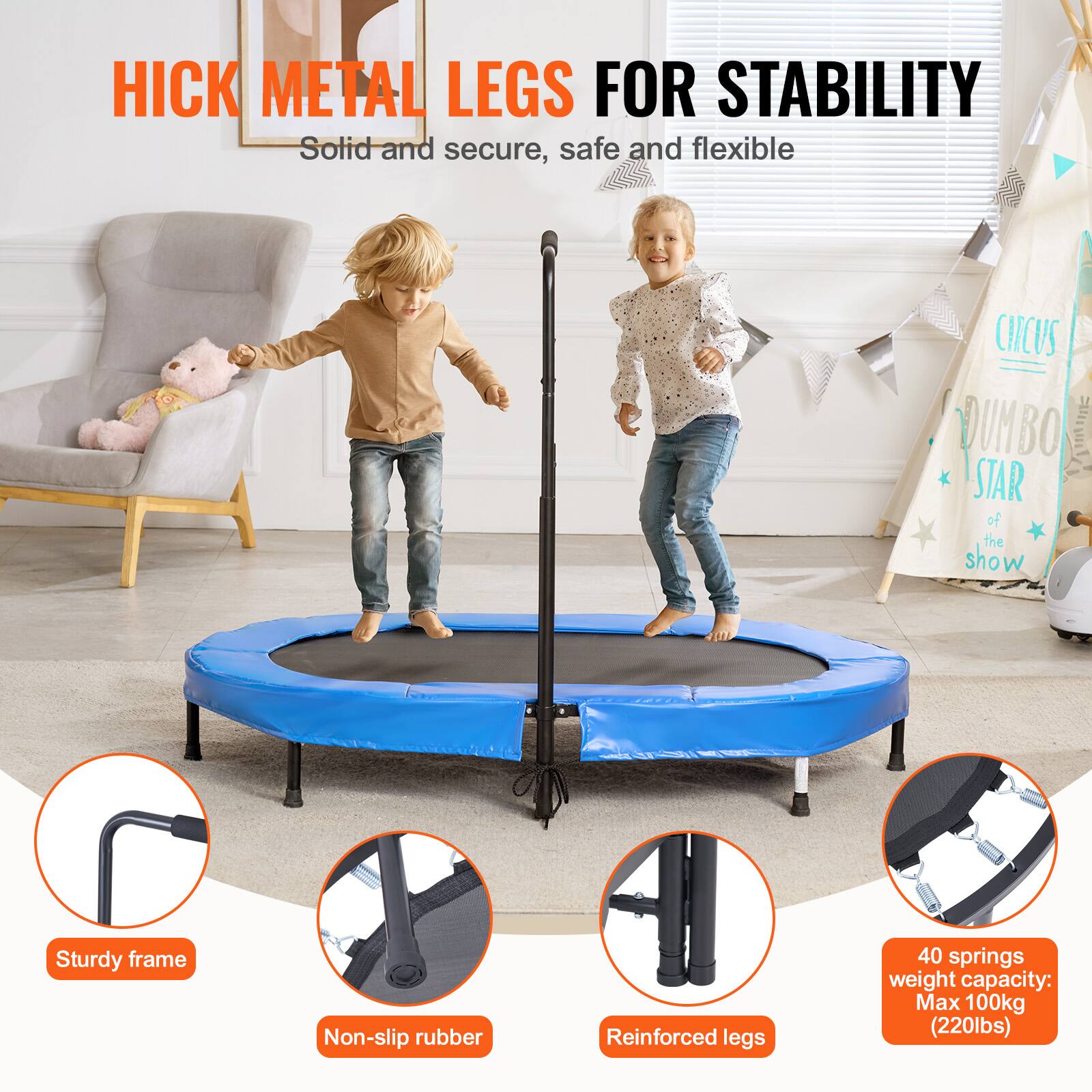 HICK METAL LEGS FOR STABILITY

- Solid and secure, safe and flexible
- Sturdy frame
- Non-slip rubber
- Reinforced legs
- 40 springs
- Weight capacity: Max 100kg (220lbs)
