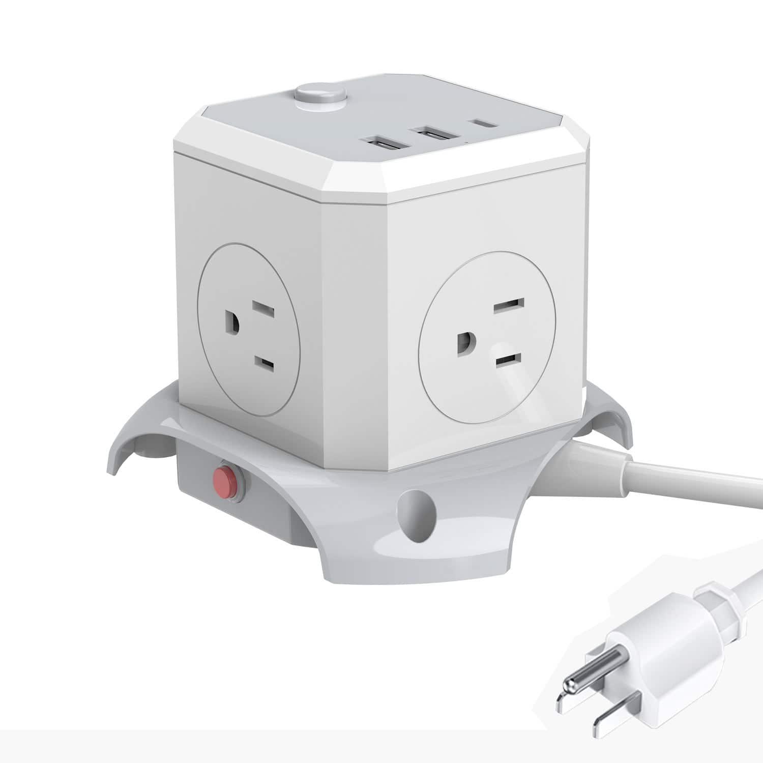 Cluzine - Cube Power Outlet Extender 1-to-4 Outlets with 2 USB & Type-C Charging Ports & On/Off Switch - White