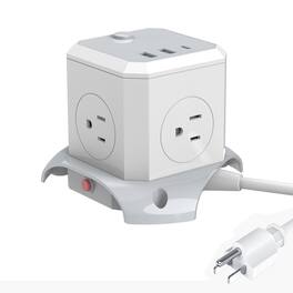 Cluzine - Cube Power Outlet Extender 1-to-4 Outlets with 2 USB & Type-C Charging Ports & On/Off Switch - White