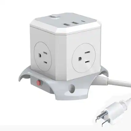 Front. Cluzine - Cube Power Outlet Extender 1-to-4 Outlets with 2 USB & Type-C Charging Ports & On/Off Switch - White.