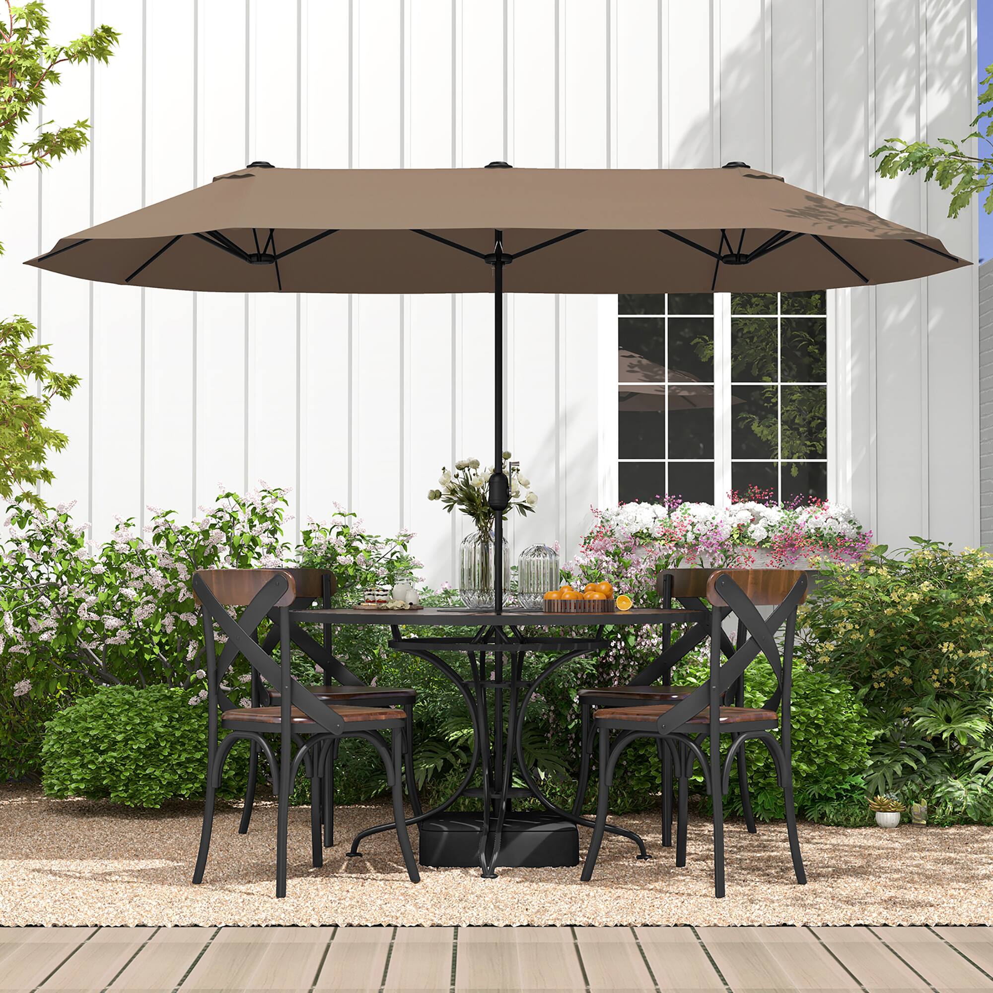 Alt View 4. Gymax - Gymax 13FT Double-sided Patio Umbrella w/ Crank Handle Umbrella Base Safety Lock Tan - Tan.