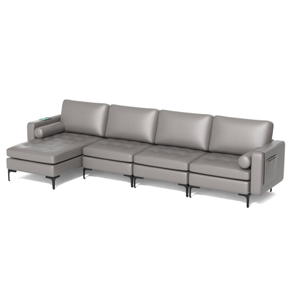 Alt View 2. Kadyn - Modular L-shaped Sectional Sofa with Reversible Chaise and 2 USB Ports-Light Gray, Sectional Sofa Couch - Gray.
