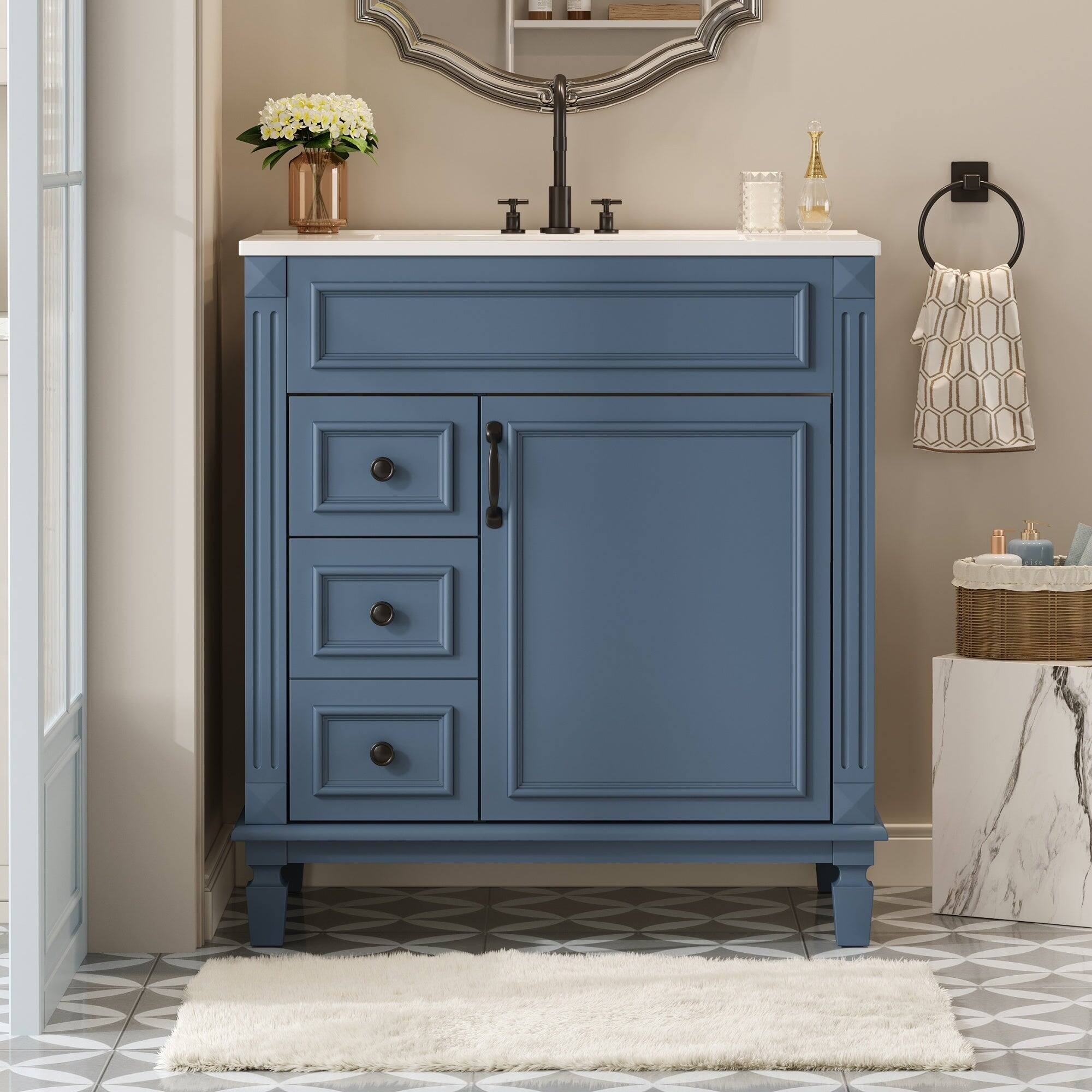 Alt View 1. Boyel Living - 30 Inch Bathroom Vanity with Ceramic Sink and Storage Cabinet Blue - Blue.