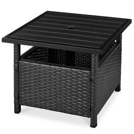 Best Choice Products - Wicker Rattan Patio Side Table Outdoor Furniture for Garden, Pool, Deck w/ Umbrella Hole - Black