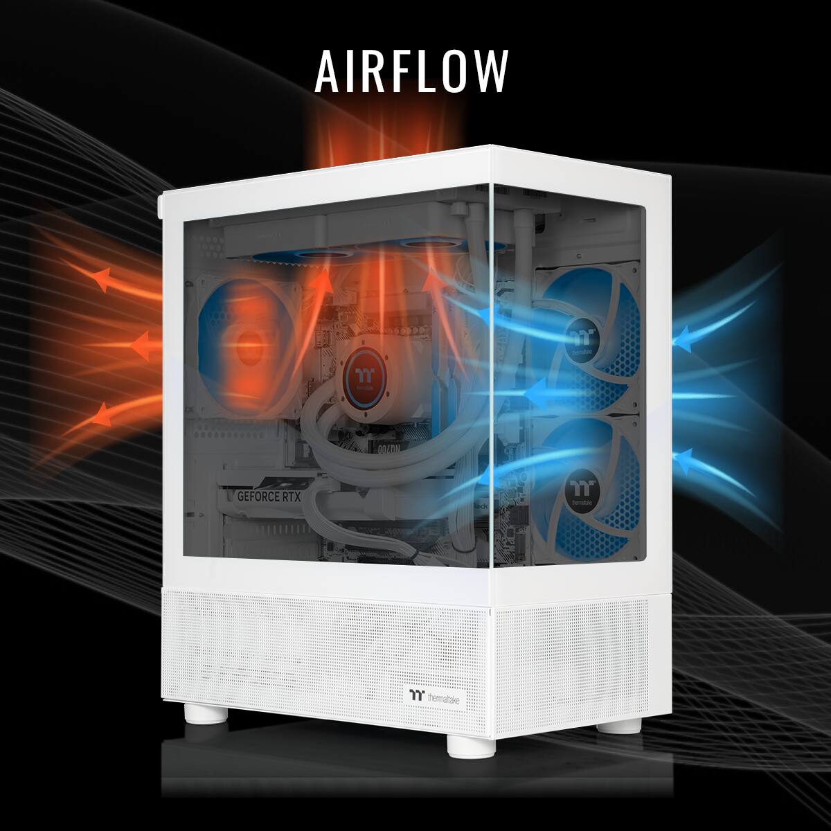 The text in the image is:

"AIRFLOW - cde a 1 2000N GEFORCE RTX - 1000 theratale LOW"

Corrected and grouped:

"AIRFLOW - cde a 1 2000N GEFORCE RTX 1000 theratale LOW"