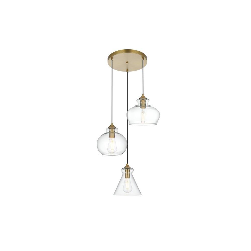 Alt View 1. Living District - Destry 18.5 Inch Pendant Clear Shade in Satin Gold - Satin Gold And Clear.
