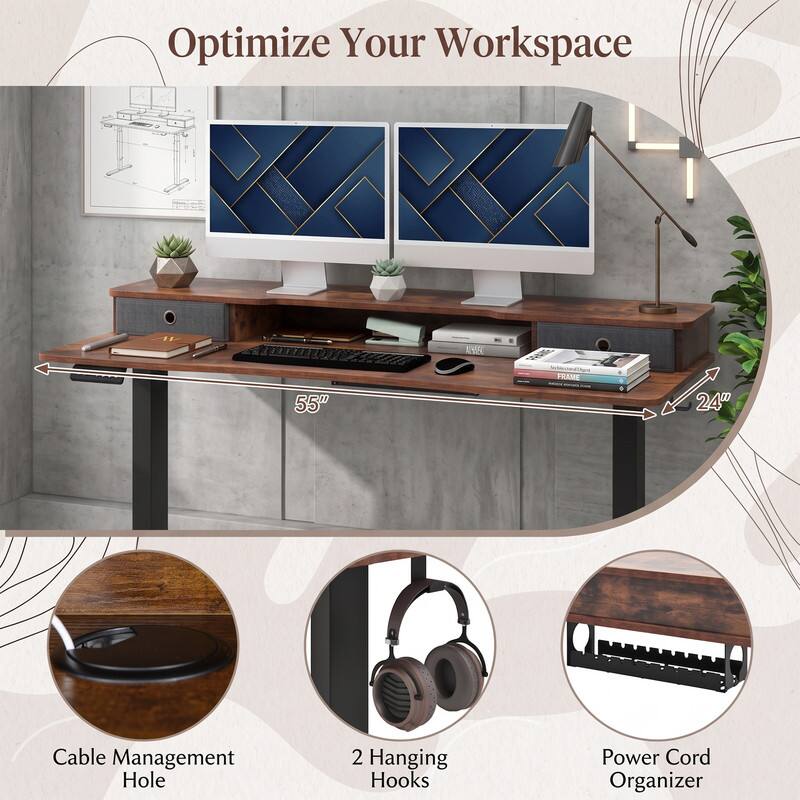 Optimize Your Workspace

NMC - 55" FRAME
24" Cable Management Hole
2 Hanging Hooks
Power Cord Organizer