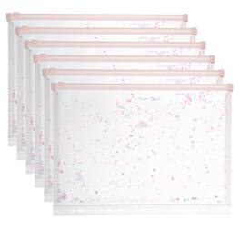 Unique Bargains - 6pcs A4 Plastic Binder Zipper Pockets 12x9 Inch Clear Envelope Folders Planner Waterproof with Sequin Decor - Light Pink