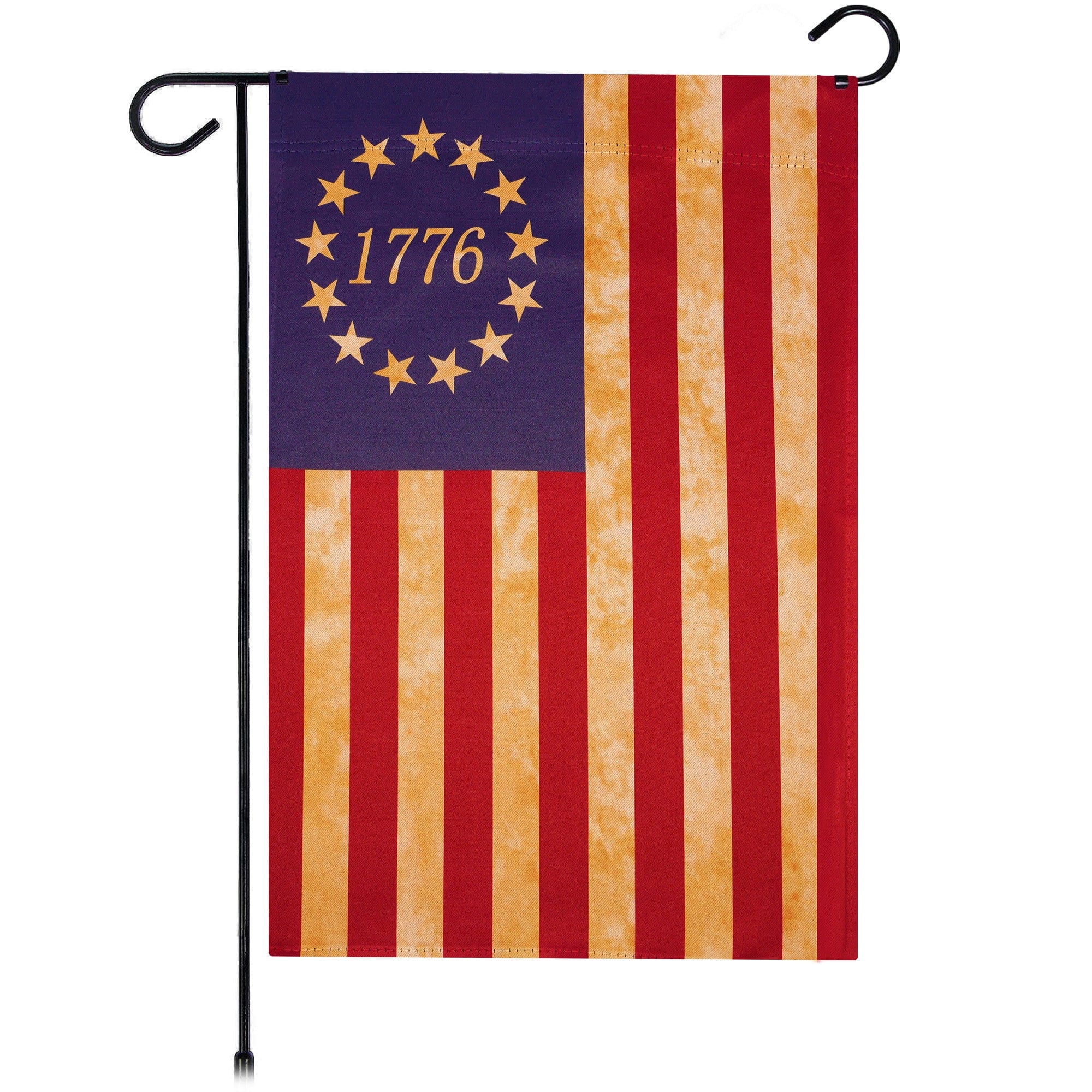 G128 - Betsy Ross 1776 Tea-Stained Garden Flag, 12 x 18 in Double-Sided Fabric - Red, Blue, Yellow