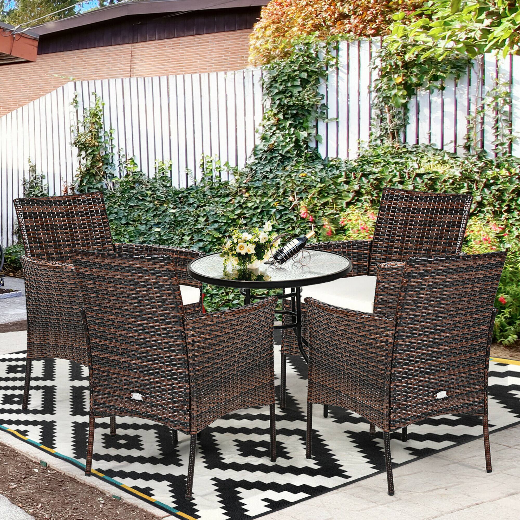 Alt View 1. Costway - Costway Patio 4PCS Rattan Arm Dining Chair Cushioned Sofa Furniture - Brown,White.