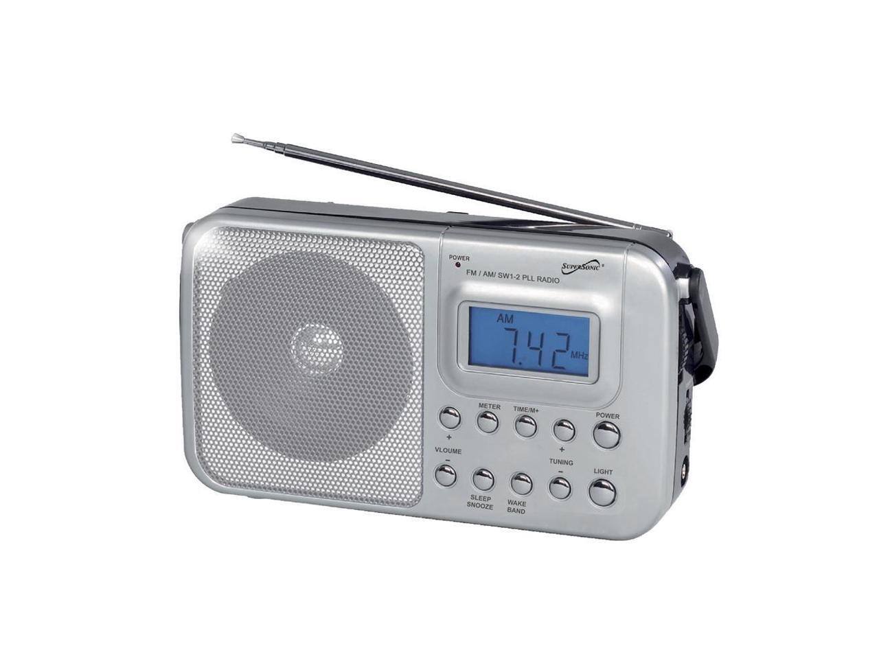 POWER SUPERSOONIC FM/AM SW1-2 PLL RADIO  
AM 7.42 MHz  
METER TIME/M  
POWER + VOLUME TUNING LIGHT SLEEP SNOOZE WAKE BAND