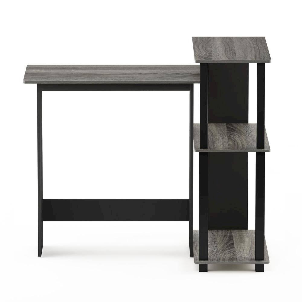 Left. FurniFact - Grey Corner Office Desk with Storage Bookshelf for Writing and Study - French Oak Grey/Black.