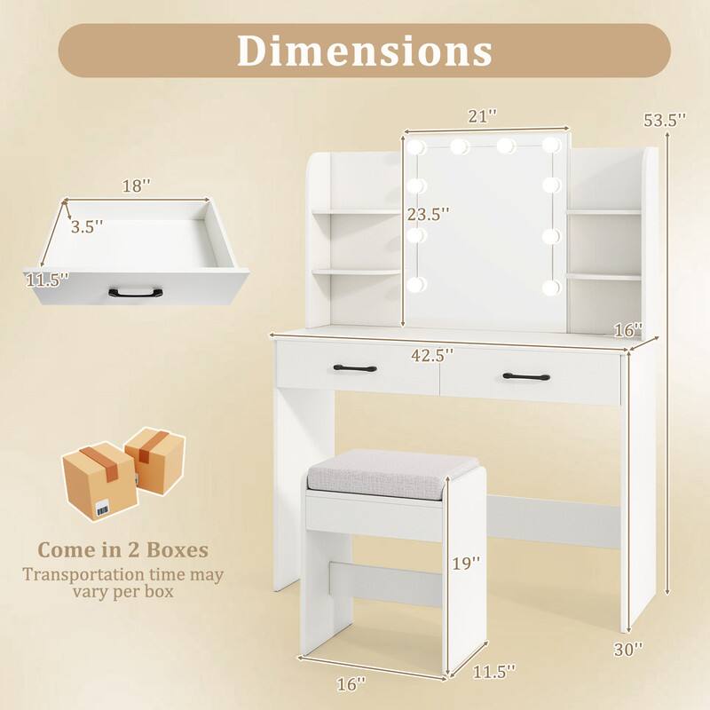 Dimensions
21"
53.5"
3.5"
18"
23.5"
11.5"
42.5"
16"
19"
11.5"
30"

Come in 2 Boxes
Transportation time may vary per box