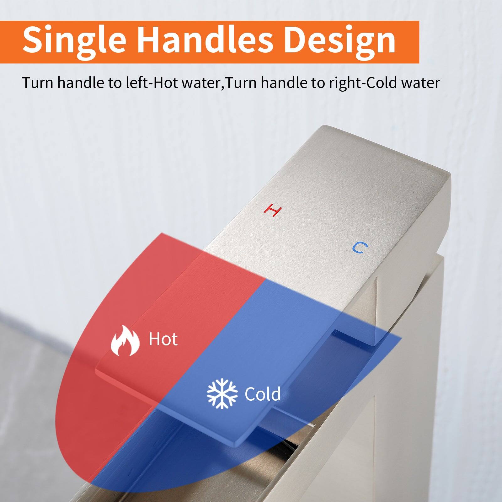 Single Handles Design

Turn handle to left-Hot water, Turn handle to right-Cold water

Hot Cold