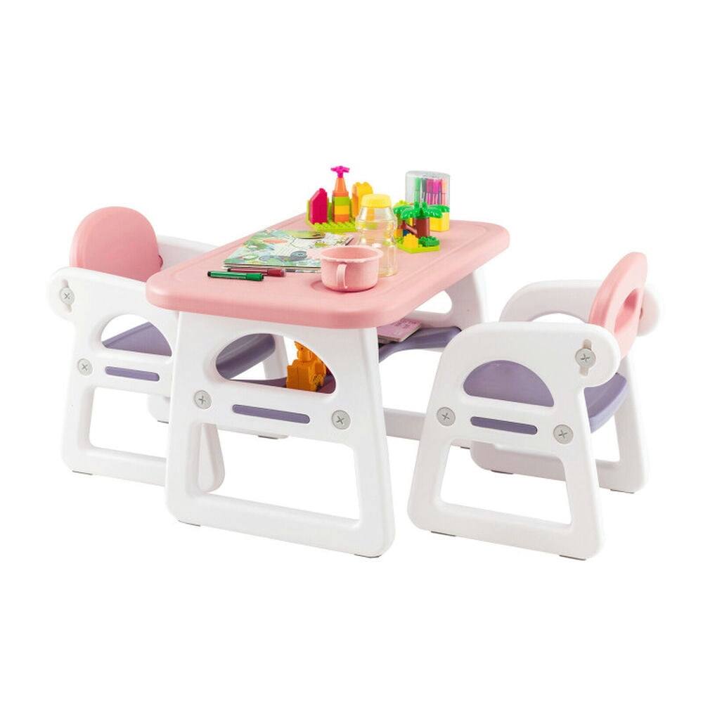 Alt View 2. Kadyn - Kids Table and Chair Set with Building Blocks-Pink & Purple, Small Folding Table for Arts & Crafts, Snack Time - White.