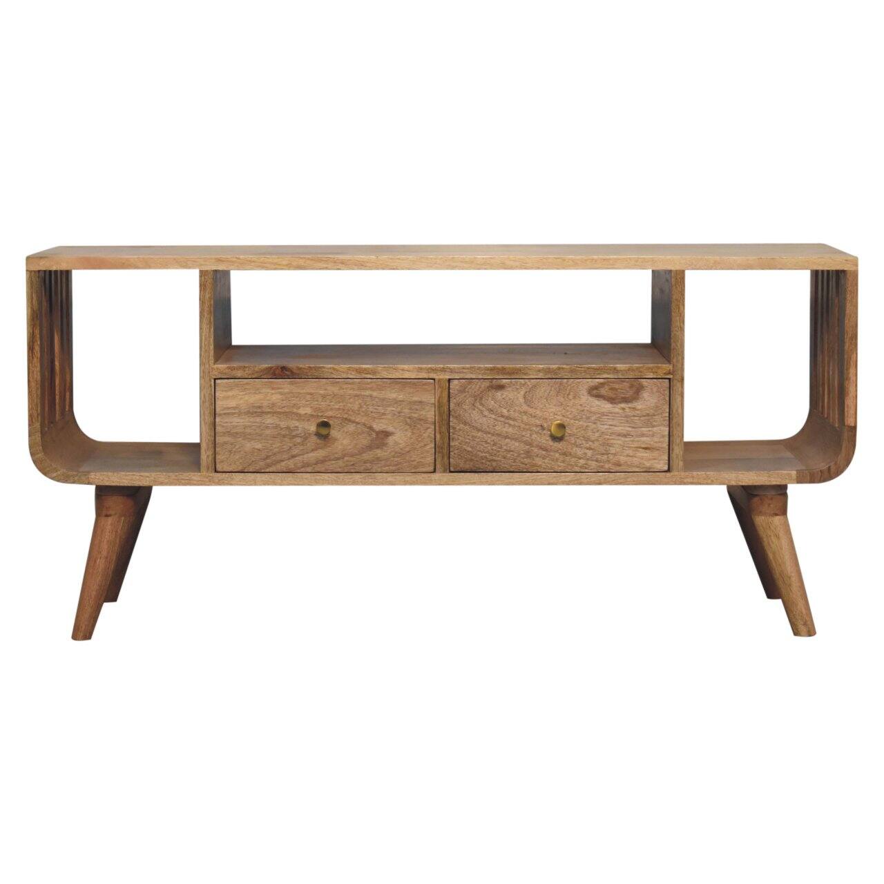 Front. Artisan Furniture - Artisan Furniture Solid Wood Soba Nordic Multi Media Unit, 2 Drawers, 3 Shelves, Brown - Beige.