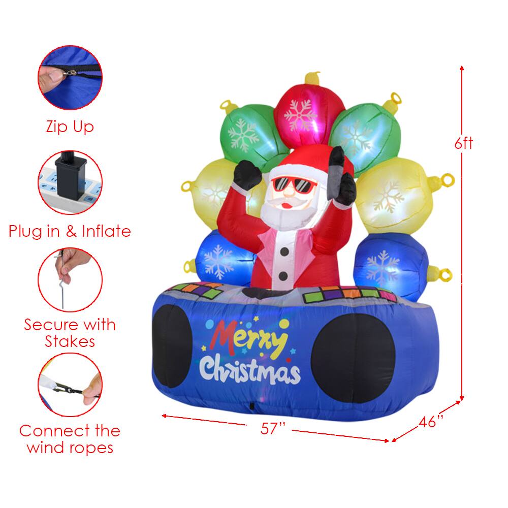 Zip Up  
Plug in & Inflate  
Secure with Stakes  
Connect the wind ropes  

Merry Christmas  

6ft  
57"  
46"