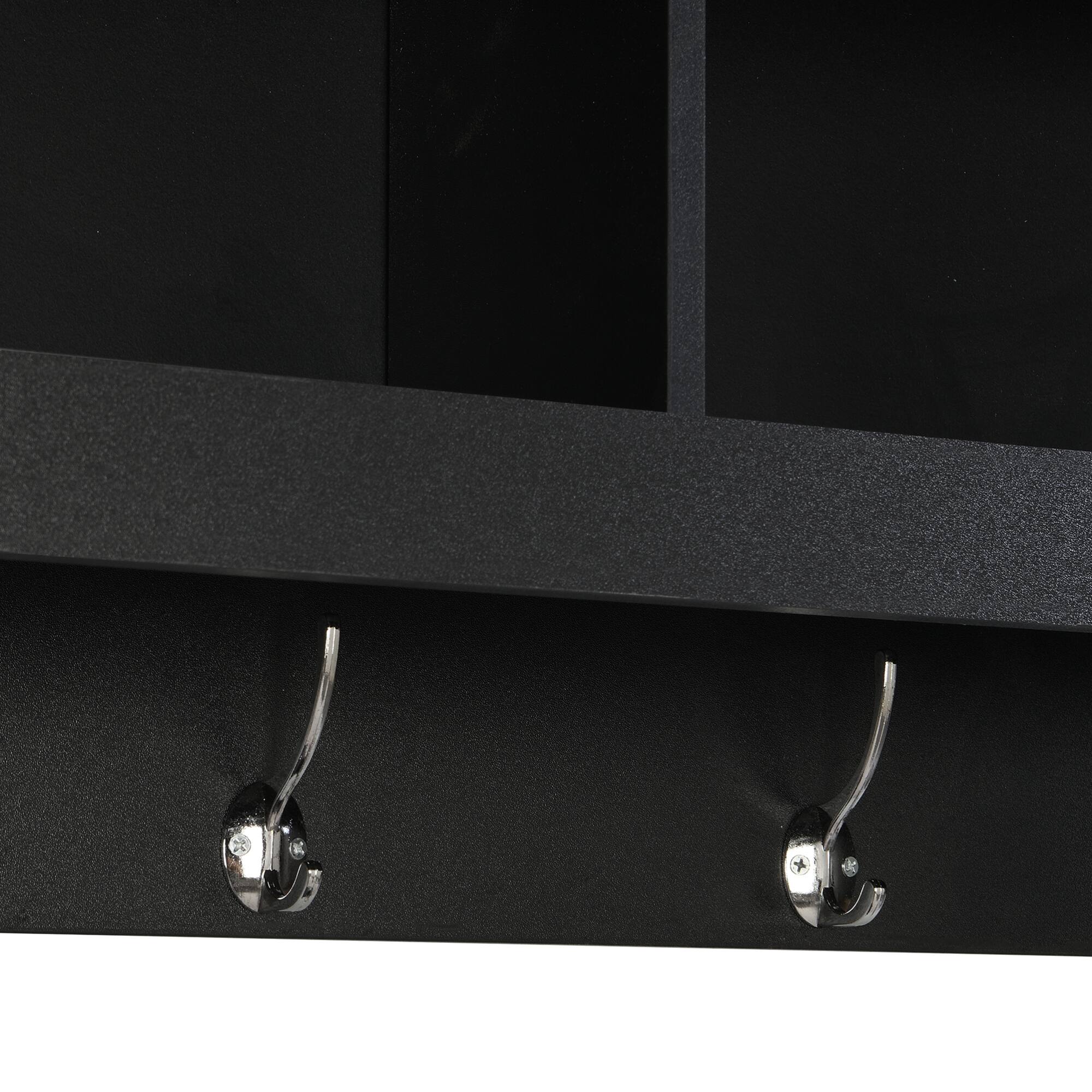 Alt View 8. GOODSILO - Modern Shoe Storage Bench with Adjustable Shelves and Wall-Mounted Coat Hooks for Organized Entryway - Black.