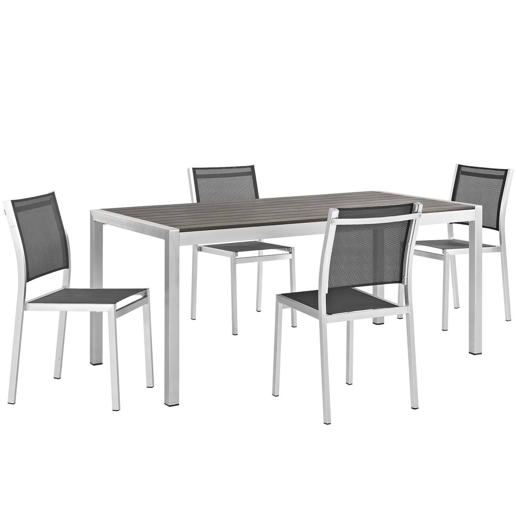 Angle. Modway - Shore 5 Piece Outdoor Patio Aluminum Dining Set by Modway - Silver Black.