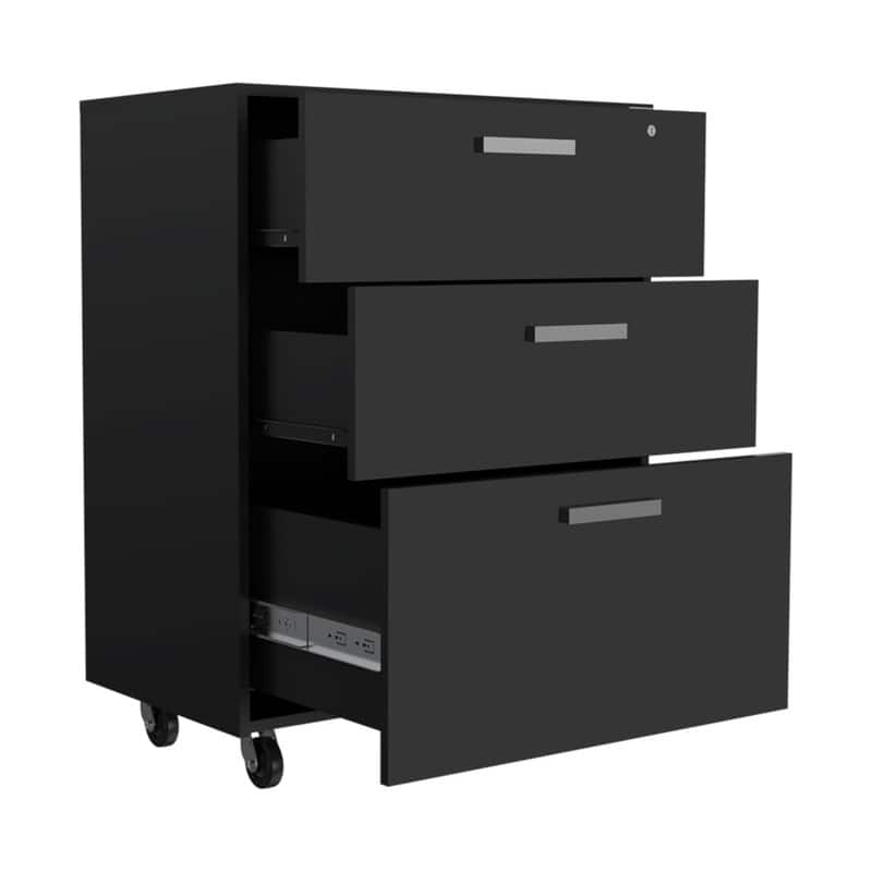 HTUTWOO - 27.6"W 3-Drawer Storage Cabinet with Wheels - Mobile Office File Cabinet, Lockable Drawers with Key, Particle Board - Gray