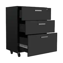 HTUTWOO - 27.6"W 3-Drawer Storage Cabinet with Wheels - Mobile Office File Cabinet, Lockable Drawers with Key, Particle Board - Gray