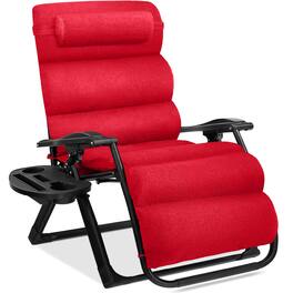 Best Choice Products - Oversized Zero Gravity Chair, Folding Recliner w/ Removable Cushion, Side Tray - Crimson Red