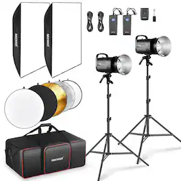 Neewer - 800Ws Flash Kit: 2x 400W Strobes, Softbox, Stands