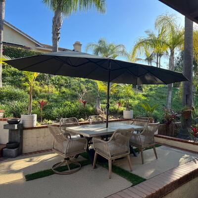 PURPLE LEAF - 14 ft. Patio Market Umbrella with Base Double-Sided Outdoor Table Sun Umbrellas with Crank for Pool Beach Deck Backyard - Gray PURPLE LEAF - 14 ft. Patio Market Umbrella with Base Double-Sided Outdoor Table Sun Umbrellas with Crank for Pool Beach Deck Backyard - Gray