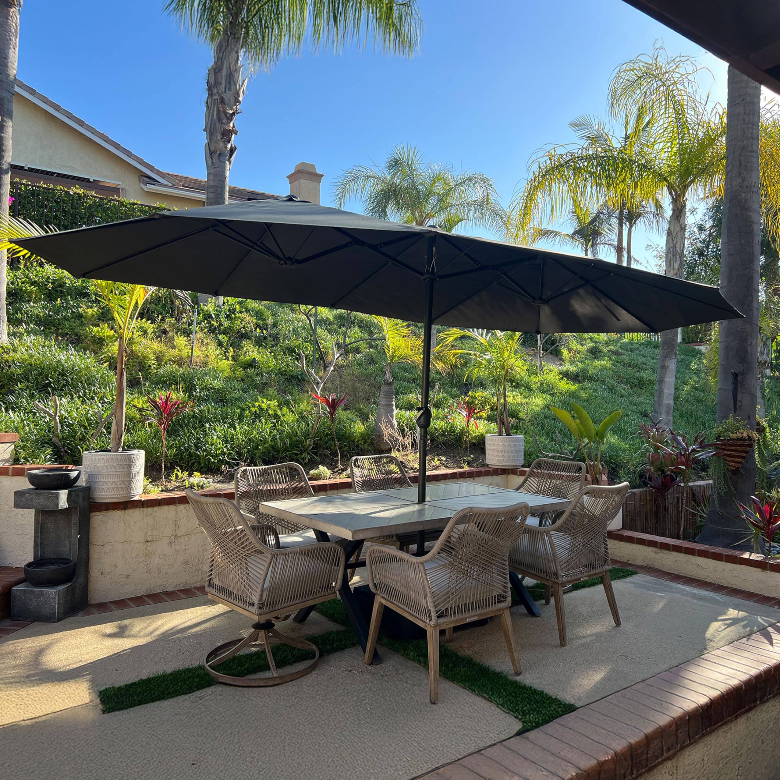Alt View 1. PURPLE LEAF - 14 ft. Patio Market Umbrella with Base Double-Sided Outdoor Table Sun Umbrellas with Crank for Pool Beach Deck Backyard - Gray.