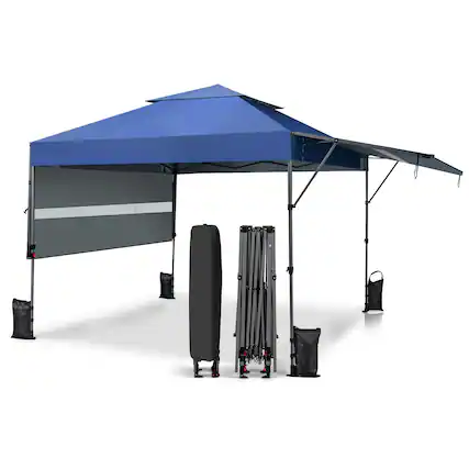 Front. Costway - Costway 10'x17.6'Outdoor Instant Pop-up Canopy Tent Dual Half Awnings Adjust Patio - Blue.