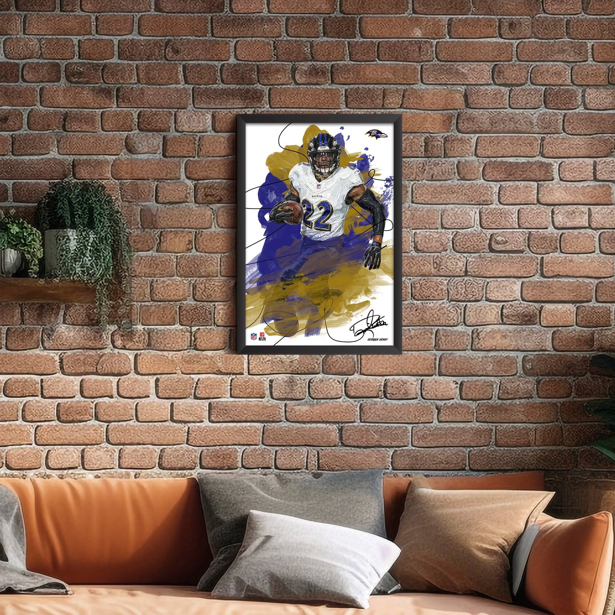 Alt View 1. Sporticulture - Derrick Henry Baltimore Ravens 14" x 20" Brush Stroke Player Framed Art Print - Multicolor.