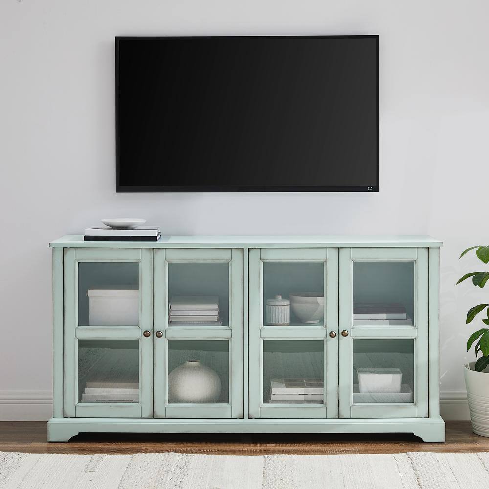 Alt View 10. Crosley Furniture - Holbrook Glass Door Sideboard - Distressed Seafoam Blue.